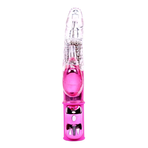 Розовый вибратор со стимулятором клитора Bright Passion Rabbit - 27 см.