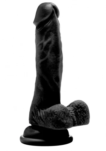 Чёрный фаллоимитатор Realistic Cock 7" With Scrotum - 18 см.