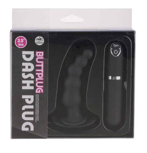 Чёрная загнутая вибровтулка Dash Butt Plug With Mini Controller I - 9 см.