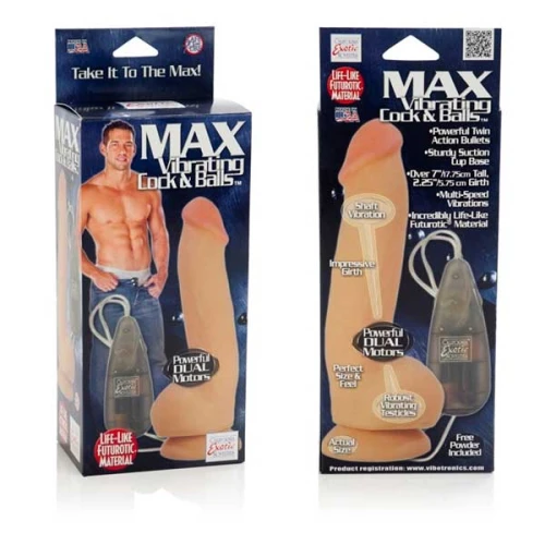Реалистичный вибратор Max Vibrating Cock & Balls - 20 см.