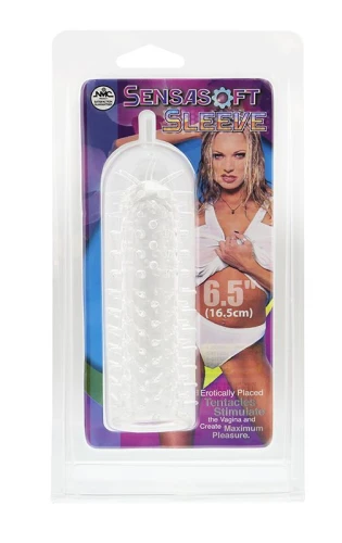 Прозрачная эластичная насадка на пенис с шипами SENSASOFT SLEEVE CLEAR