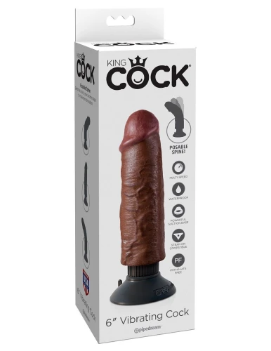 Коричневый вибратор 6" Vibrating Cock - 17,8 см.