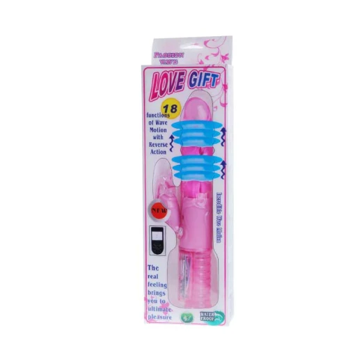 Розовый вибратор с функцией волнового вращения ствола Love Gift - 25 см.
