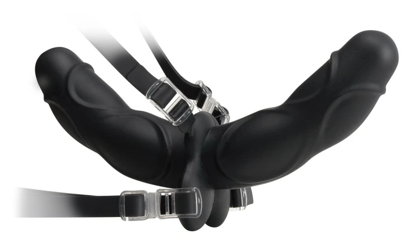 Женский страпон Double Delight Strap-On с вагинальной пробкой - 12,7 см.