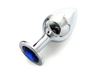 Анальная пробка BUTT PLUG Large с синим кристаллом - 9,5 см.
