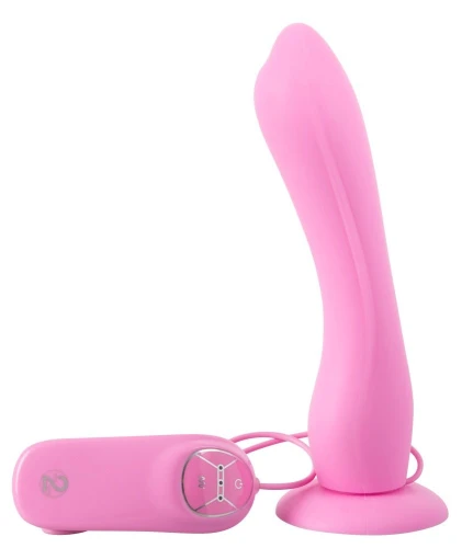 Розовый вибратор на основании-присоске Silicone Rose Vibe - 19 см.