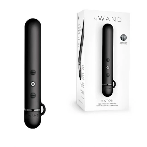 Чёрный мини-вибратор Le Wand Baton с текстурированной насадкой - 11,9 см.