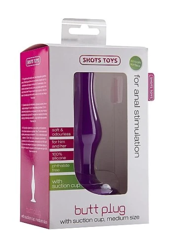 Фиолетовая анальная пробка с длинным кончиком Butt Plug with Suction Cup Medium
