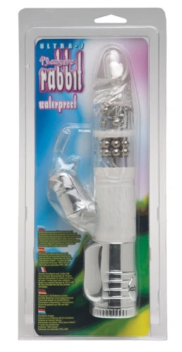 Прозрачный вибромассажер-ротатор со стимулятором клитора ULTRA 7 PLEASURE RABBIT - 25 см.