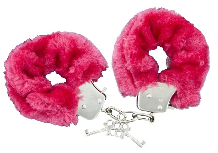 Красные меховые наручники с ключиками Furry Handcuffs