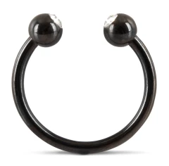 Чёрное металлическое кольцо под головку со стразами Glans Ring