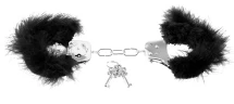 Металлические наручники Feather Love Cuffs с чёрным пухом