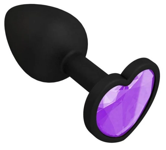 Чёрная силиконовая пробка с лиловым кристаллом - 7,3 см.