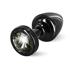 Чёрная пробка с чёрным кристаллом ANNI round black T1 Black Diamond - 6 см.