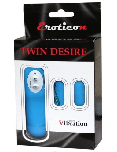 Два голубых виброяйца Twin Desire с пультом