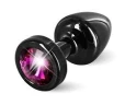 Чёрная пробка с малиновым кристаллом ANNI round black T1 Fuschia - 6 см.