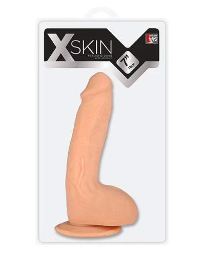 Телесный фаллоимитатор на присоске XSKIN 7 TPR DONG FLESH - 18 см.