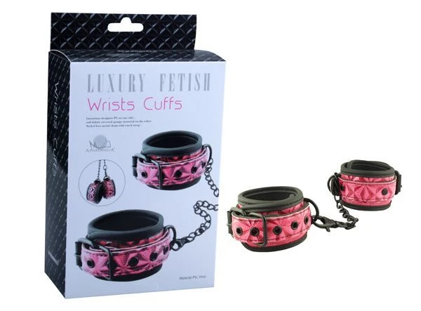 Розово-чёрные кожаные наручники Wrists Cuffs с геометрическим узором