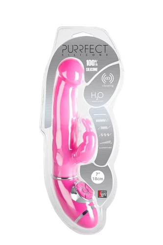 Розовый вибромассажёр типа rabbit из силикона PURRFECT SILICONE 7INCH - 18 см.