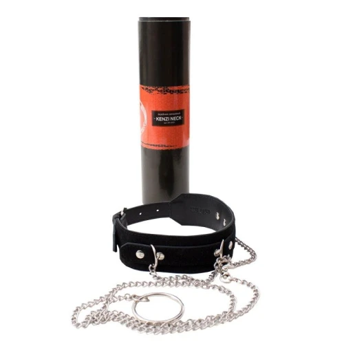 Чёрный замшевый ошейник Kenzi Neck с поводком