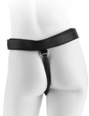 Кофейный сдвоенный поясной страпон Strap-On Harness with 7" Two Cocks One Hole - 19,1 см.