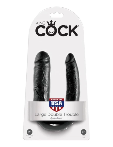 Чёрный двусторонний фаллоимитатор U-Shaped Large Double Trouble - 44,4 см.
