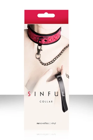 Розовый ошейник SINFUL COLLAR с цепью-поводком