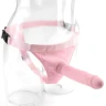 Нежно-розовый страпон с вибрацией Tru-Fit Vibrating Strap-On - 16 см.