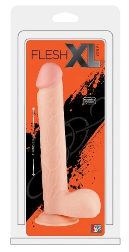 Большой реалистичный фаллоимитатор на присоске с мошонкой FLESHXL - 28 см.