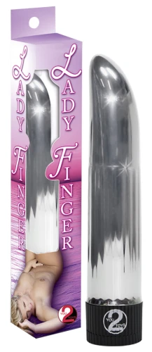Серебристый вибратор Ladyfinger со скошенным кончиком - 13 см.
