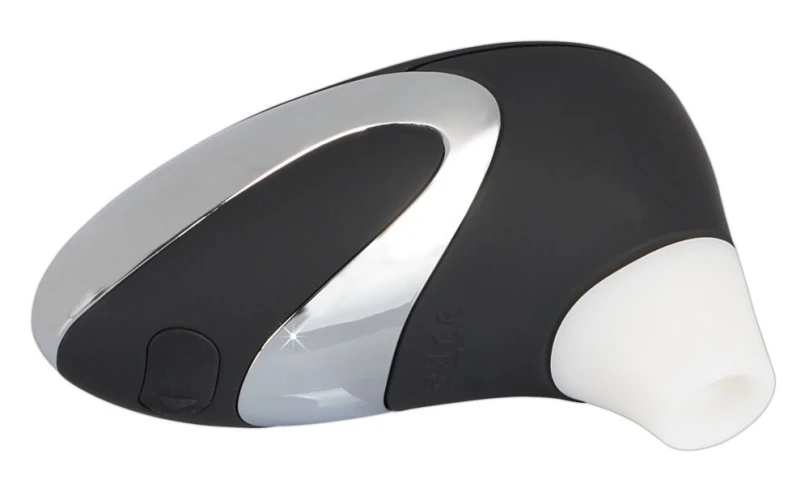 Чёрный бесконтактный стимулятор с хромированной вставкой Womanizer W500 Black Chrome