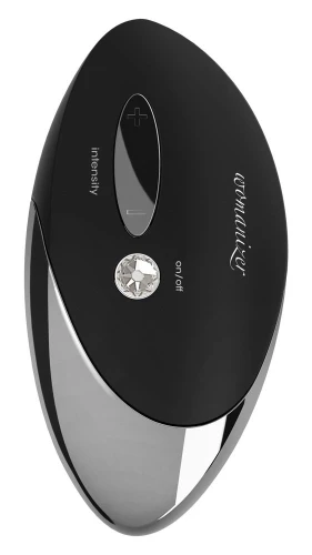 Чёрный бесконтактный стимулятор с хромированной вставкой Womanizer W500 Black Chrome