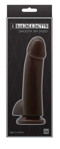 Коричневый гладкий фаллоимитатор на присоске с мошонкой Smooth 5 Inch Dildo - 17 см.