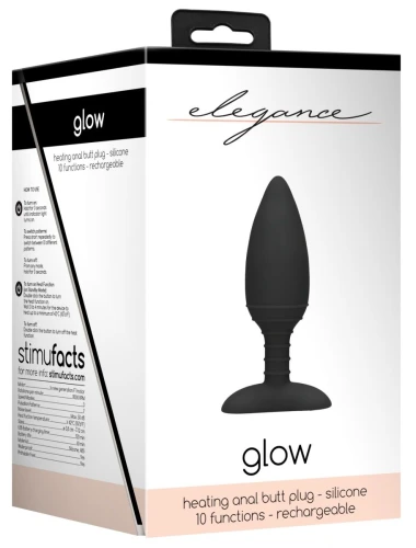 Чёрная анальная пробка Glow с вибрацией и подогревом - 12 см.