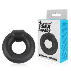 Чёрное силиконовое круглое эрекционное кольцо Sex Expert