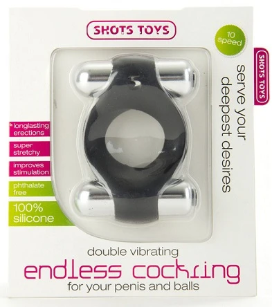 Чёрное эрекционное кольцо Double Vibrating Endless Cockring с вибрацией