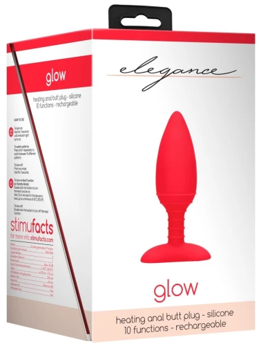 Красная анальная пробка Glow с вибрацией и подогревом - 12 см.