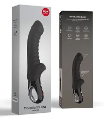Чёрный вибратор с рёбрышками Tiger Black Line - 22,3 см.