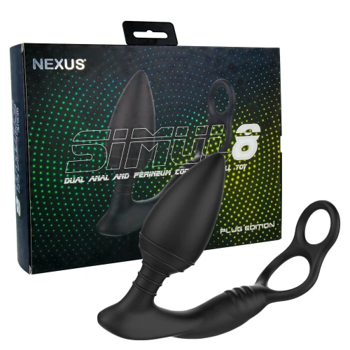 Чёрная анальная пробка NEXUS SIMUL8 Plug Edition с фиксацией на теле кольцами