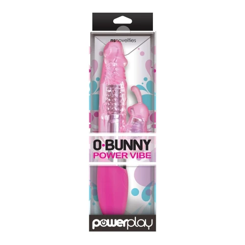 Розовый вибратор с вращением бусин и клиторальным зайчиком Power Play O-Bunny - 21,5 см.