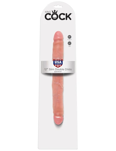 Телесный двусторонний фаллоимитатор 12" Slim Double Dildo - 30 см.