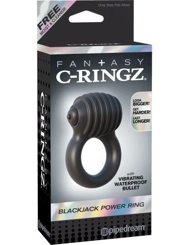Чёрное эрекционное виброкольцо Blackjack Power Ring