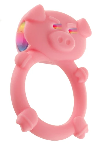 Розовое кольцо на пенис с вибрацией MAD PIGGY C-RING