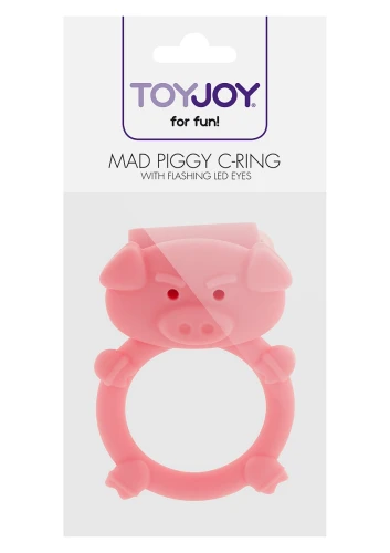 Розовое кольцо на пенис с вибрацией MAD PIGGY C-RING