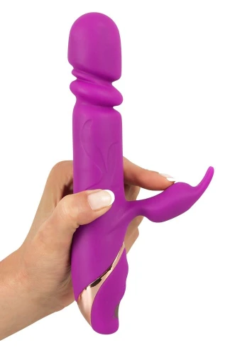 Фиолетовый вибратор с клиторальным стимулятором Julie Lovetoys - 21,5 см.