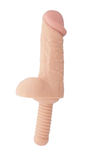 Телесный фаллоимитатор-гигант с рукоятью BIGSTUFF DONG WITH HANDLE 9.5INCH - 24 см.