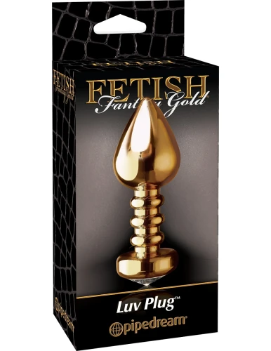 Золотистая анальная пробка с кристаллом Luv Plug - 10,1 см.
