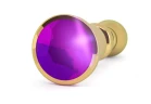 Золотистая фигурная анальная пробка с фиолетовым кристаллом - 14 см.