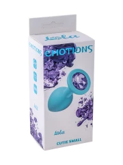 Малая голубая анальная пробка Emotions Cutie Small с фиолетовым кристаллом - 7,5 см.