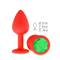 Красная анальная втулка с зелёным кристаллом - 7,3 см.